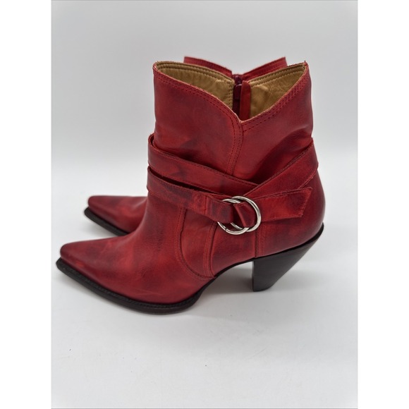 Women's Lucchese Charlie 1 Horse Red Ankle Boots Snip Toe Cowboy Zip Sz 9b - Picture 5 of 10